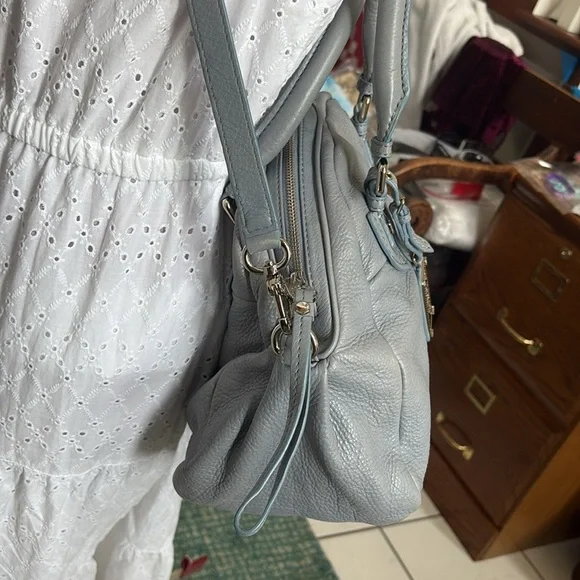 Marc Jacobs  Dome top satchel shoulder bag  Crossbody bag  leather blue gray EUC - Picture 8 of 17